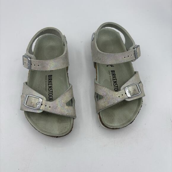 Birkenstock Sandals Girls Kids Size US 8 EU 26 Rio Silver Shiny Iridescent Spark - Picture 3 of 8